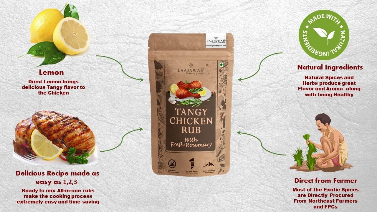 All-In-One Natural Tangy Marinade With Robust Blend Of Lemon Pepper, Garlic, Onion & Rosemary For Easy Cooking Bbq & Tandoori & Grill & Fry & Gravy Perfect For Marinating Chicken Breasts, 130 Gm