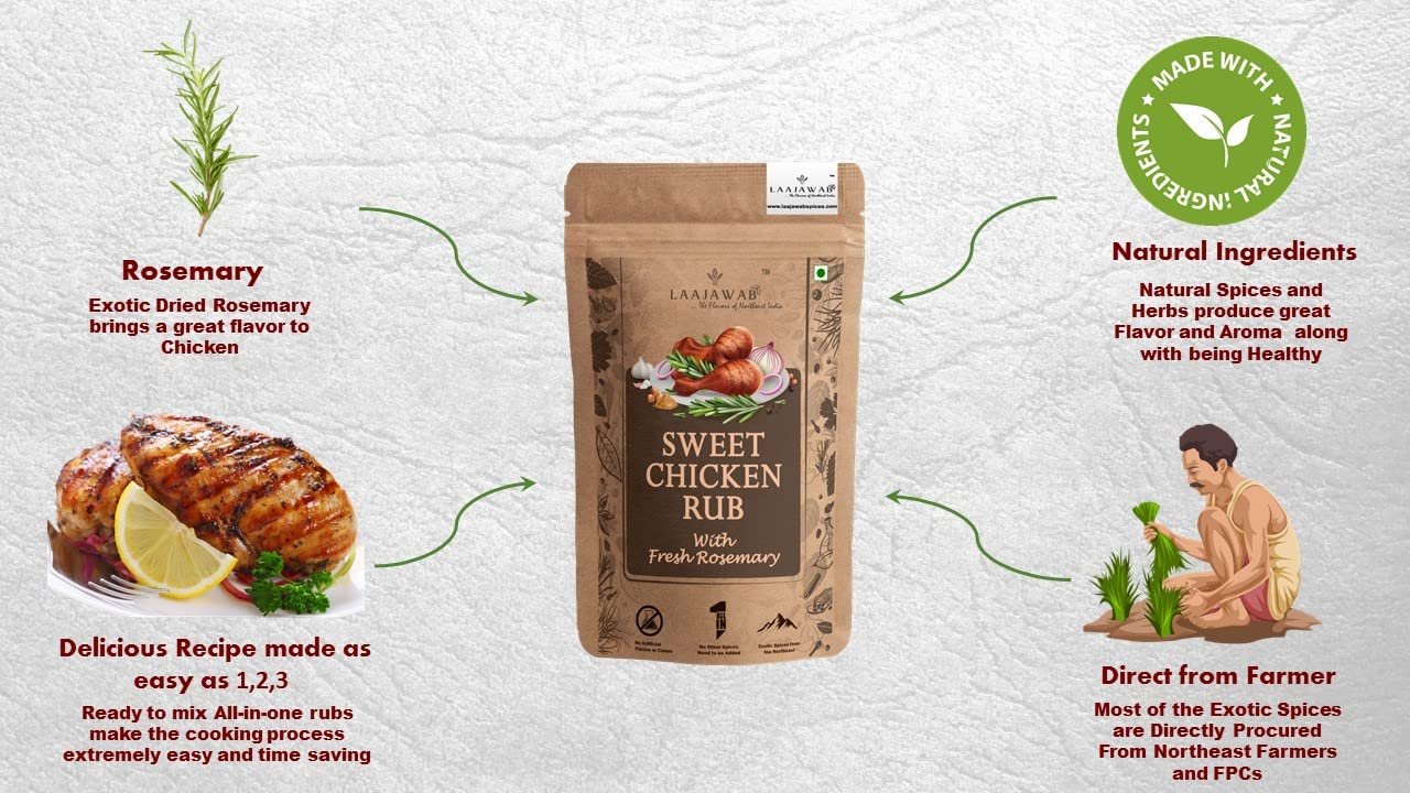 All-In-One Natural Sweet Chicken Rub With Italian Herbs For Hassle-Free Cooking Bbq & Grill & Fry & Gravy Chicken Robust Blend Of Rosemary, Paprika, Garlic, Onion & Black Pepper, 130G
