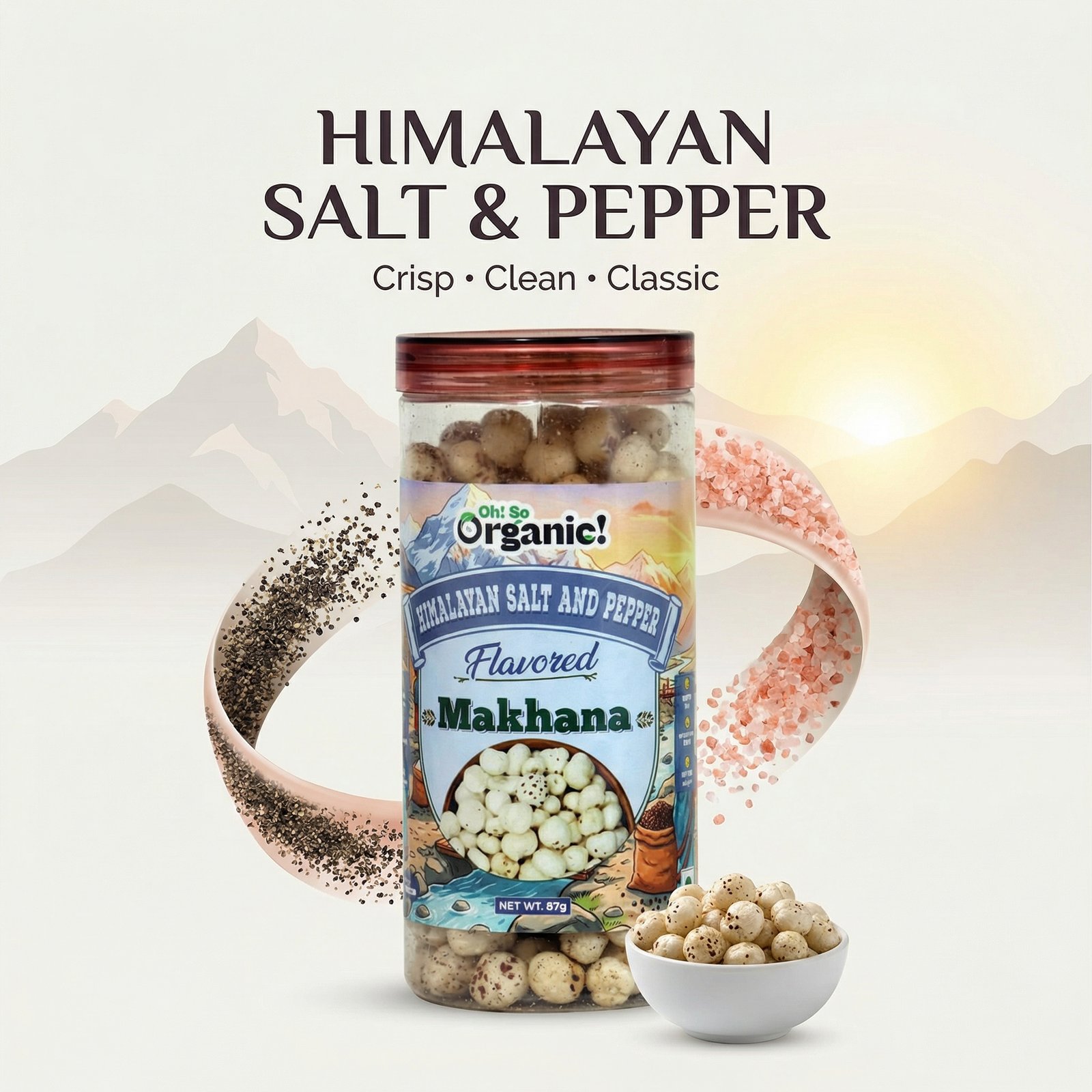 OhSo Organic Roasted Makhana Combo Pack – Barbecue, Cheese & Herbs, Himalayan Salt & Pepper | Healthy Fox Nuts Snack | 87g Each (Pack of 3)