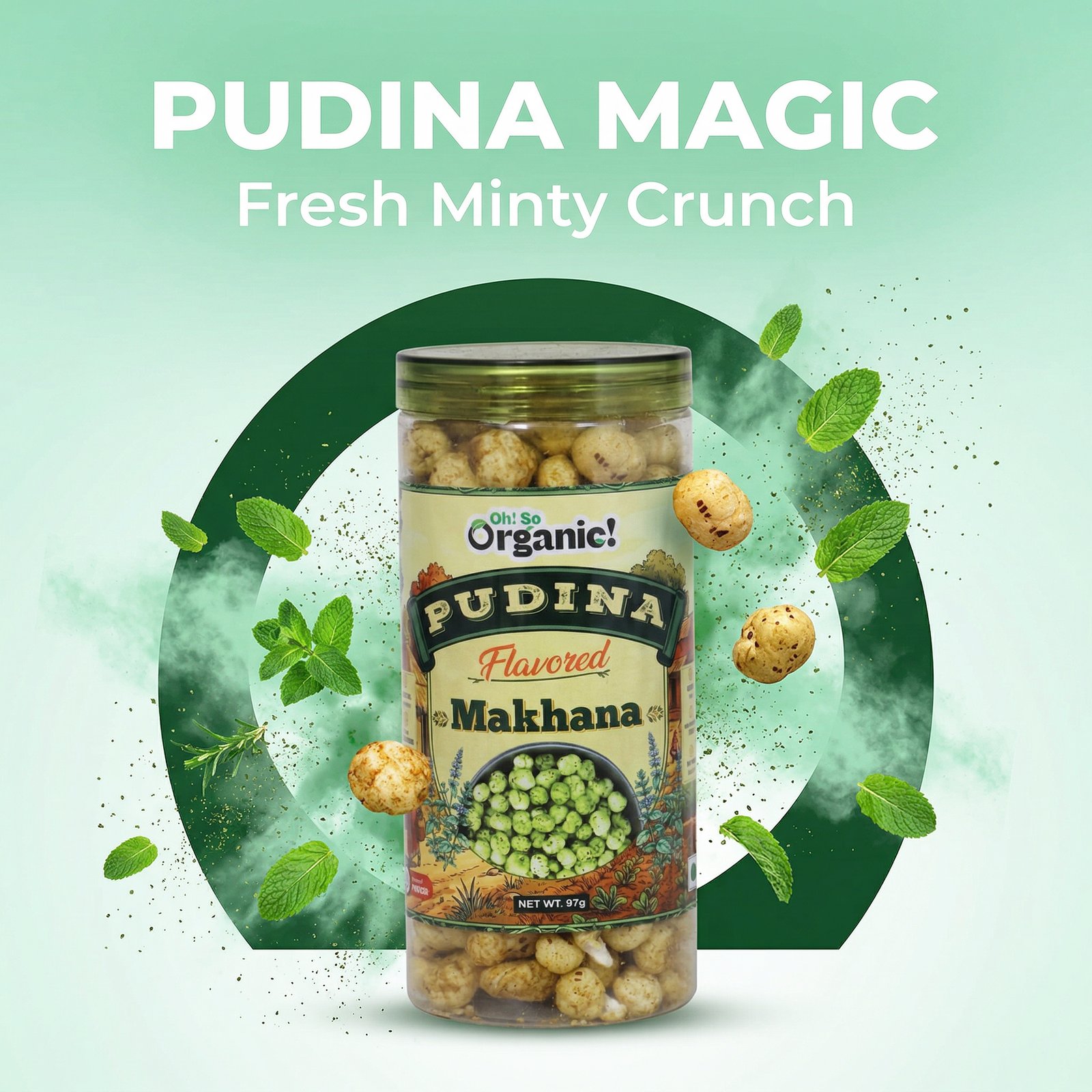 OhSo Organic Roasted Makhana Combo Pack – Barbecue, Pudina & Peri Peri | Crunchy Fox Nuts Snack | Healthy & Flavorful | 87g Each (Pack of 3)