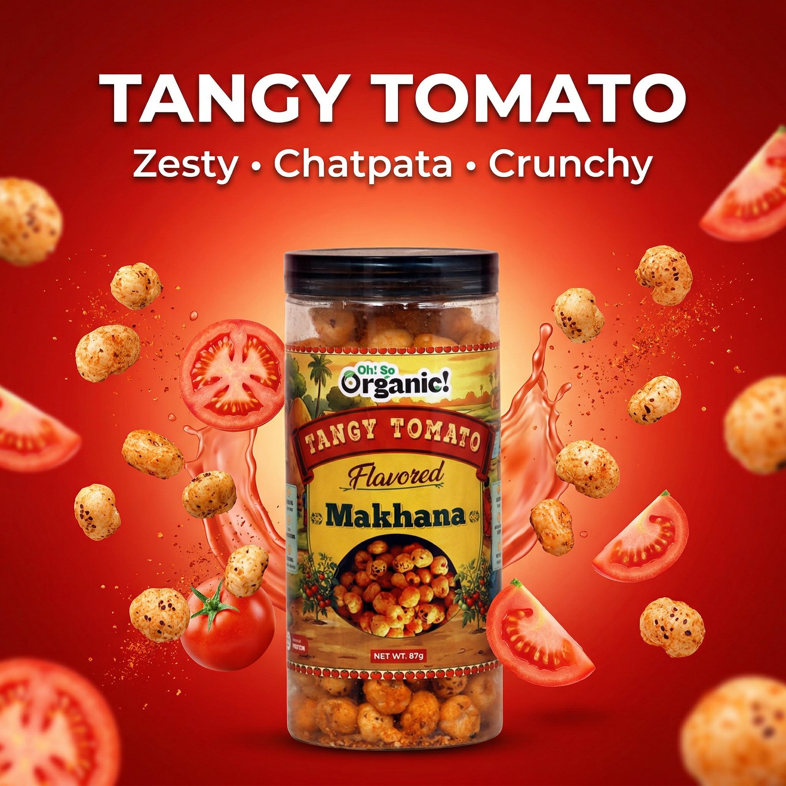 OhSo Organic Roasted Makhana Combo Pack – Barbecue, Tangy Tomato & Himalayan Salt & Pepper | Crunchy Fox Nuts Snack | Healthy & Flavorful | 87g Each (Pack of 3)