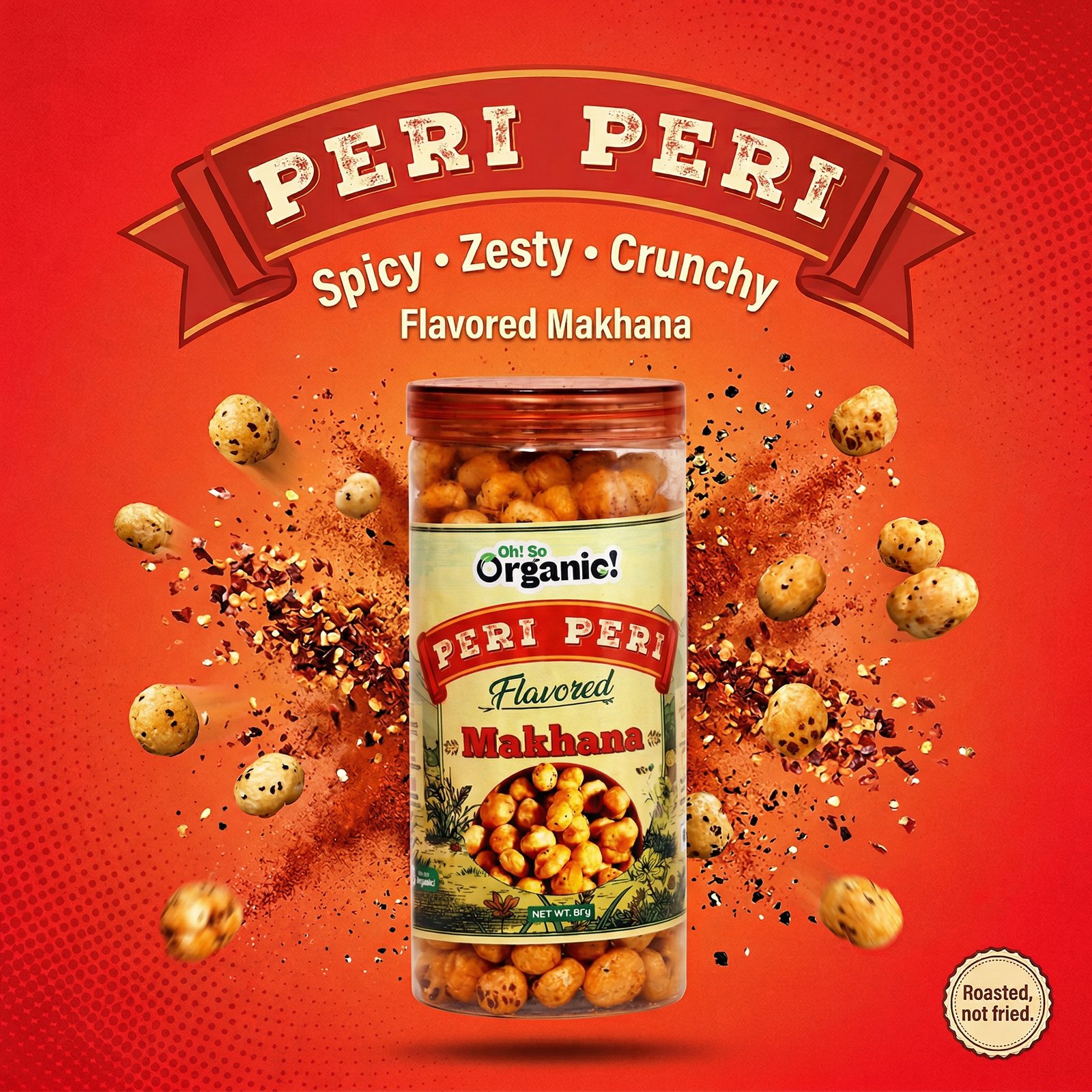 OhSo Organic Roasted Makhana Combo Pack – Barbecue, Cheese & Onion & Peri Peri Masala | Crunchy Fox Nuts Snack | Healthy & Flavorful | 87g Each (Pack of 3)