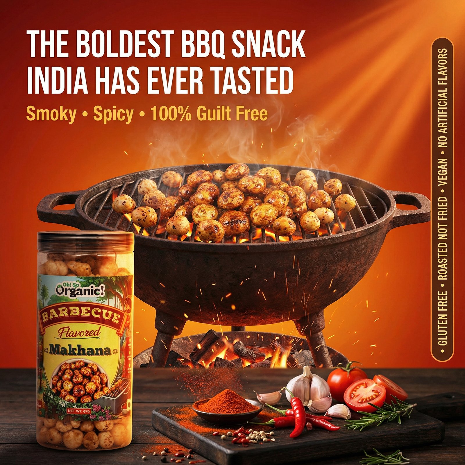 OhSo Organic Roasted Makhana Combo Pack – Barbecue, Mumbai Masala & Peri Peri | Crunchy Fox Nuts Snack | Healthy & Flavorful | 87g Each (Pack of 3)
