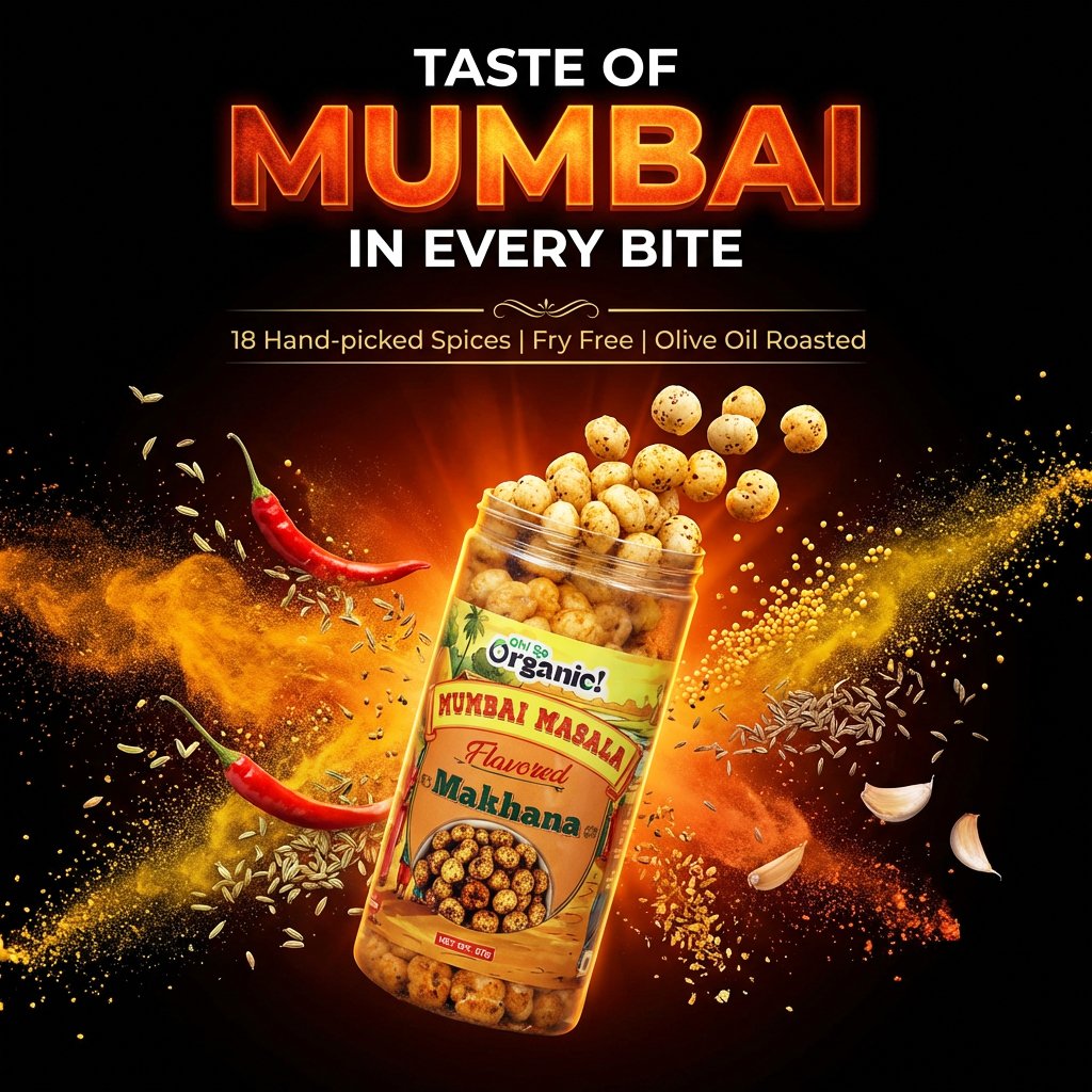 OhSo Organic Roasted Makhana Combo Pack – Barbecue, Cheese & Herbs & Mumbai Masala | Healthy Fox Nuts Snack | 87g Each (Pack of 3)
