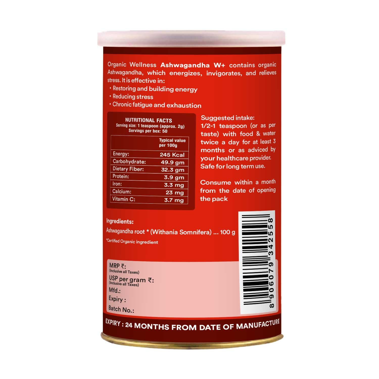 Organic wellness ashwagandha powder 100gm