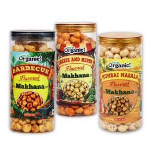 OhSo Organic Roasted Makhana Combo Pack – Barbecue, Cheese & Herbs & Mumbai Masala | Healthy Fox Nuts Snack | 87g Each (Pack of 3)