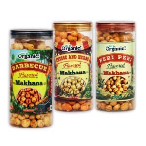 OhSo Organic Roasted Makhana Combo Pack – Barbecue, Cheese & Herbs & Peri Peri | Healthy Fox Nuts Snack | Crunchy & Flavorful | 87g Each (Pack of 3)