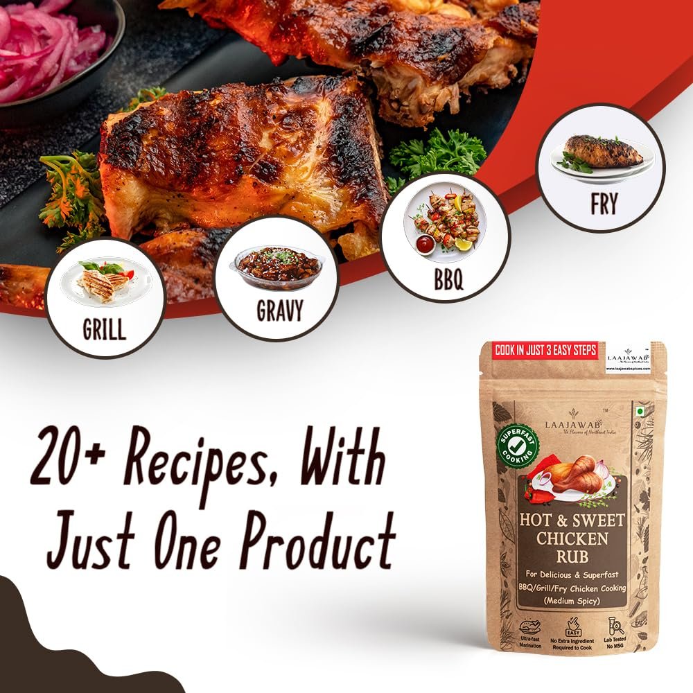 Hot & Sweet Barbeque Marinade Rub For Superfast & Delicious Bbq, Grill Chicken Preparation Natural Spices, Get Tender & Juicy Chicken In 10 Mins, 130 Gram