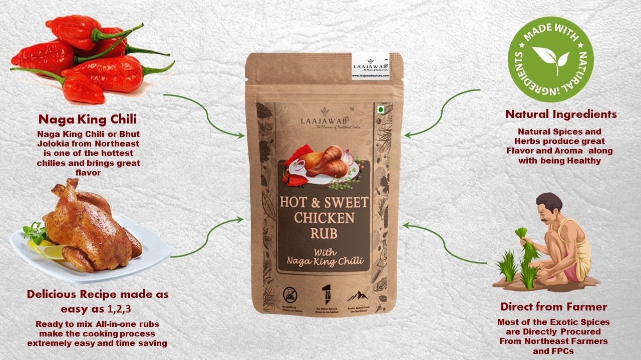 Hot & Sweet Barbeque Marinade Rub For Superfast & Delicious Bbq, Grill Chicken Preparation Natural Spices, Get Tender & Juicy Chicken In 10 Mins, 130 Gram