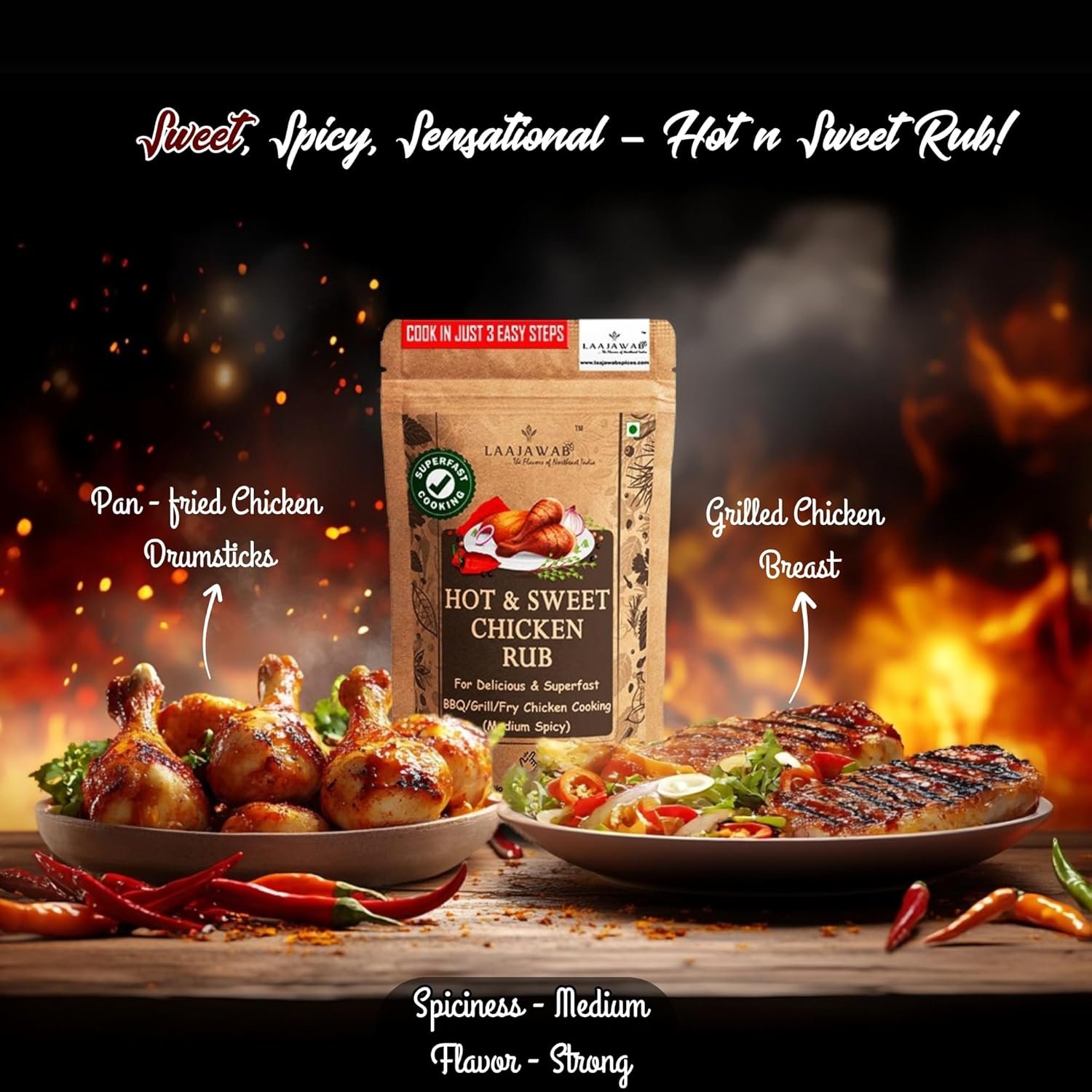 Hot & Sweet Barbeque Marinade Rub For Superfast & Delicious Bbq, Grill Chicken Preparation Natural Spices, Get Tender & Juicy Chicken In 10 Mins, 130 Gram