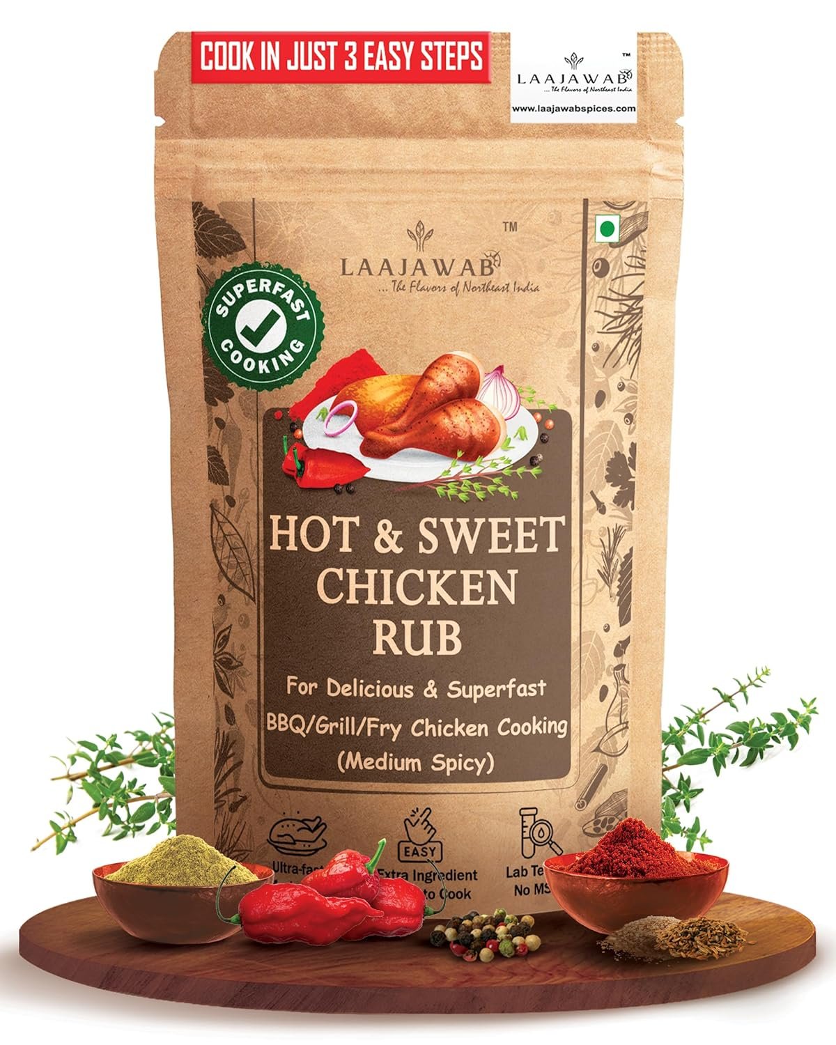 Hot & Sweet Barbeque Marinade Rub For Superfast & Delicious Bbq, Grill Chicken Preparation Natural Spices, Get Tender & Juicy Chicken In 10 Mins, 130 Gram