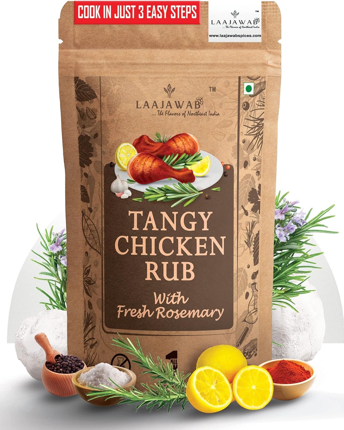 All-In-One Natural Tangy Marinade With Robust Blend Of Lemon Pepper, Garlic, Onion & Rosemary For Easy Cooking Bbq & Tandoori & Grill & Fry & Gravy Perfect For Marinating Chicken Breasts, 130 Gm