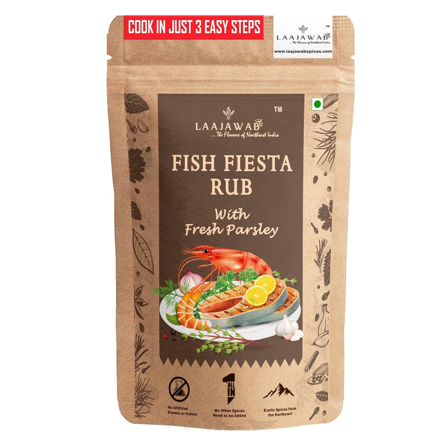 India'S First All-In-One Natural Fish & Prawn Masala Marinade For Delicious & Superfast Cooking Robust Blend Of Parsley,Yellow Mustard,Lemon & Black Pepper,130 Gram