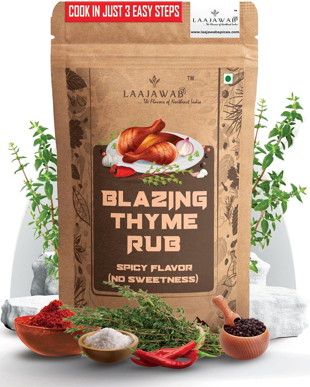 All-In-One Natural Marinade With Thyme For Hassle-Free & Superfast Cooking Bbq, Medium Spicy With Herbs & Spices For Chicken, Pork, Mutton Or Meat, 130 Gram
