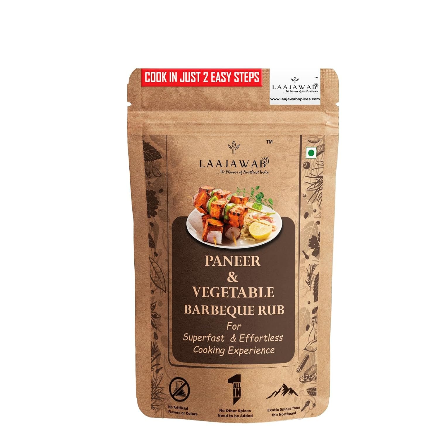 All-In-One Paneer & Vegetables Barbeque Seasoning Rub For Superfast Cooking In 2 Steps With Oregano & Parsley, Perfect For Bbq & Tikka & Fry No Msg, No Gluten; 130 Gm
