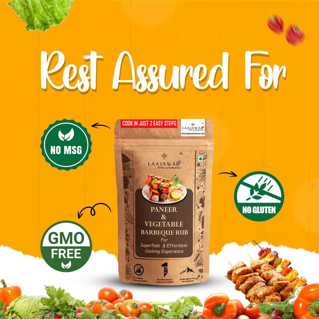 All-In-One Paneer & Vegetables Barbeque Seasoning Rub For Superfast Cooking In 2 Steps With Oregano & Parsley, Perfect For Bbq & Tikka & Fry No Msg, No Gluten; 130 Gm