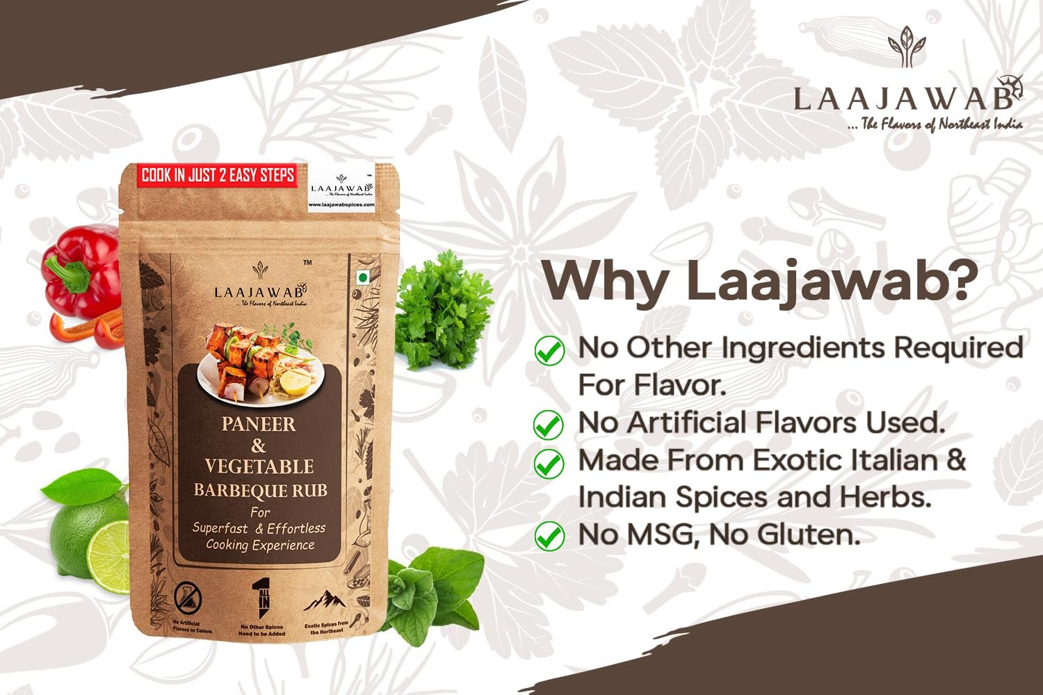 All-In-One Paneer & Vegetables Barbeque Seasoning Rub For Superfast Cooking In 2 Steps With Oregano & Parsley, Perfect For Bbq & Tikka & Fry No Msg, No Gluten; 130 Gm