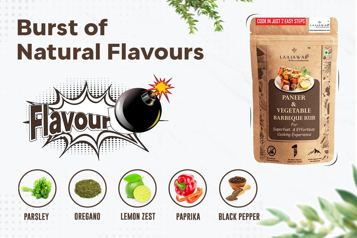 All-In-One Paneer & Vegetables Barbeque Seasoning Rub For Superfast Cooking In 2 Steps With Oregano & Parsley, Perfect For Bbq & Tikka & Fry No Msg, No Gluten; 130 Gm