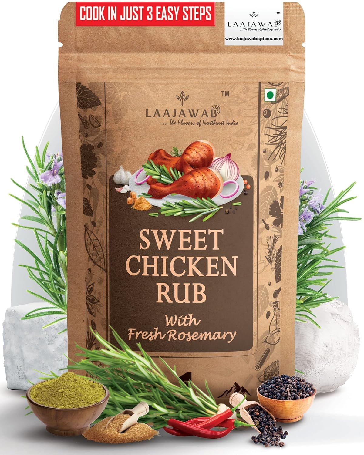 All-In-One Natural Sweet Chicken Rub With Italian Herbs For Hassle-Free Cooking Bbq & Grill & Fry & Gravy Chicken Robust Blend Of Rosemary, Paprika, Garlic, Onion & Black Pepper, 130G