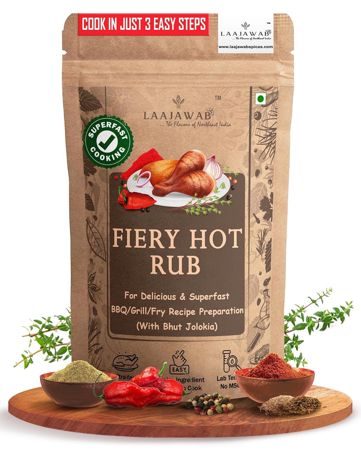 All-In-One Natural Hot & Spicy Marinade For Superfast Cooking Robust Blend Of Bhut Jolokia, Garlic, Onion For Chicken, Pork, Mutton Make Delicious Bbq & Grill & Tandoori & Fry Recipes