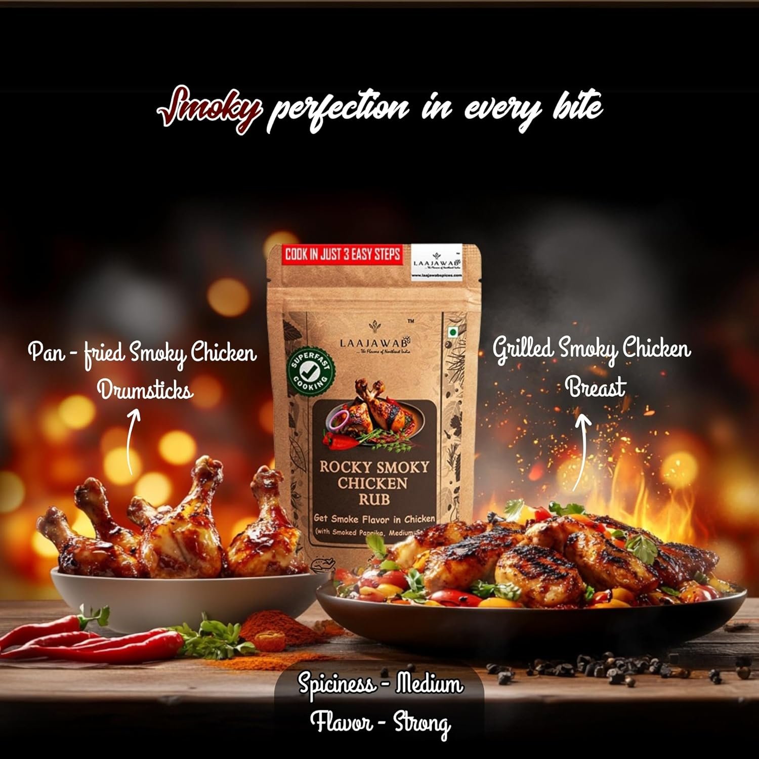 Smoky Chicken Marinade Rub With Robust Blend Of Smoked Paprika, Garlic, Onion, Thyme & Red Chilli Make Delicious Bbq Chicken In 3 Easy Steps, Get Smoke Flavor In Chicken Instantly, 130 Gram