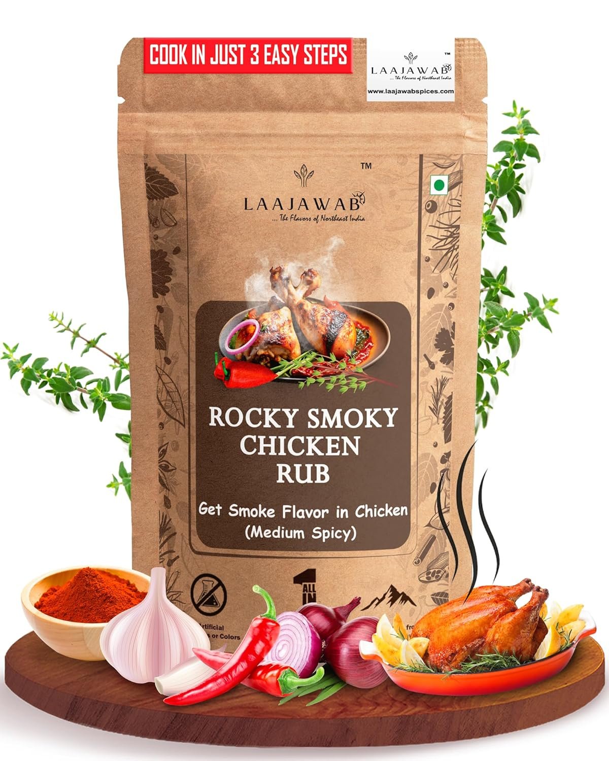 Smoky Chicken Marinade Rub With Robust Blend Of Smoked Paprika, Garlic, Onion, Thyme & Red Chilli Make Delicious Bbq Chicken In 3 Easy Steps, Get Smoke Flavor In Chicken Instantly, 130 Gram