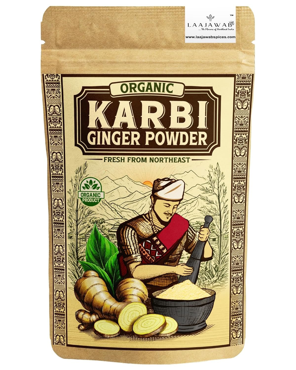Organic Dry Karbi Ginger Powder, Gi Tagged Product From Northeast, Pure & Organic, Highly Flavoursome, Good For Cough, Cold, Immunity And Gut Health, Rich In Gingerol And Antioxidants; 100Gm