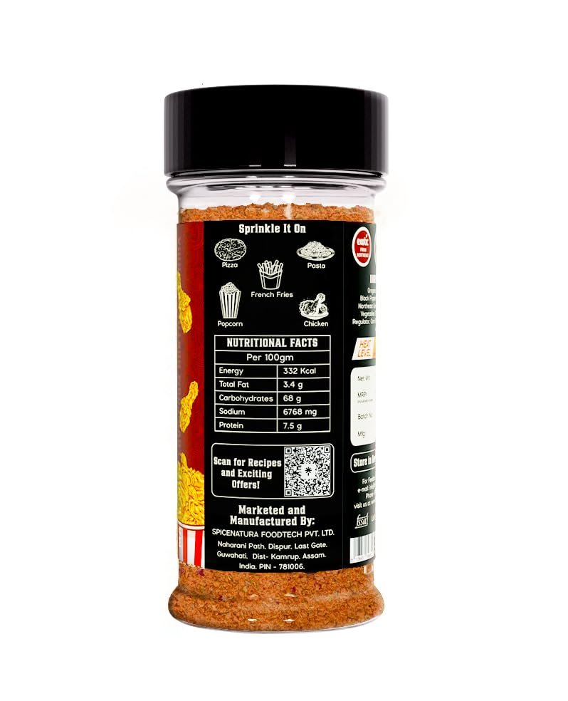 Flavourgasm Peri Peri Masala Powder With Bhut Jolokia 2X Spicy Seasoning For Fries, Popcorn, Pizza, Pasta, Noodles, Chicken, Veggies Tangy Fiery & Smoky Flavour No Msg Or Additives; 80G