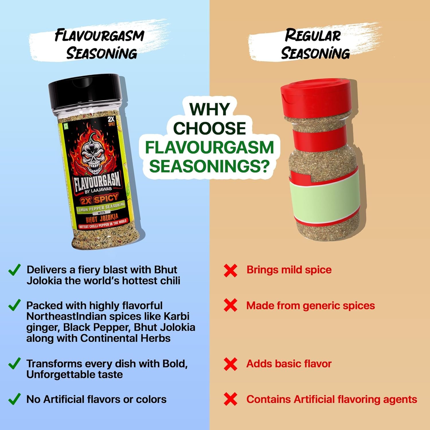 Flavourgasm Chilli Lime Seasoning With Bhut Jolokia 2X Spicy Lemon Pepper Masala For Fruits, Chaats, Salads, Chicken, Tacos, Grill, Snacks, Lemonade Bold Tangy Heat No Msg Or Additives; 85G