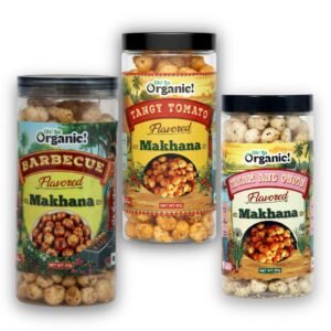 OhSo Organic Roasted Makhana Combo Pack – Barbecue, Tangy Tomato & Cheese & Onion | Crunchy Fox Nuts Snack | Healthy & Flavorful | 87g Each (Pack of 3)