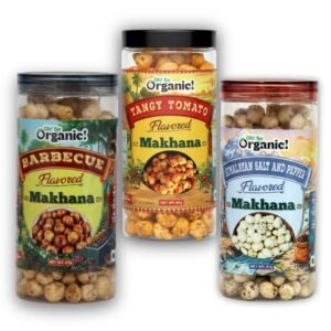 OhSo Organic Roasted Makhana Combo Pack – Barbecue, Tangy Tomato & Himalayan Salt & Pepper | Crunchy Fox Nuts Snack | Healthy & Flavorful | 87g Each (Pack of 3)