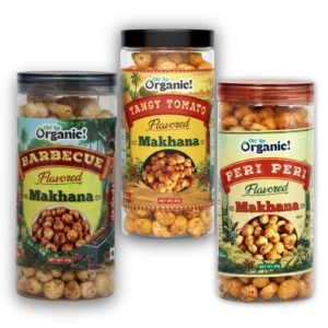 OhSo Organic Roasted Makhana Combo Pack – Barbecue, Tangy Tomato & Peri Peri Masala | Crunchy Fox Nuts Snack | Healthy & Flavorful | 87g Each (Pack of 3)