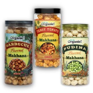 OhSo Organic Roasted Makhana Combo Pack – Barbecue, Tangy Tomato & Pudina | Crunchy Fox Nuts Snack | Healthy & Flavorful | 87g Each (Pack of 3)