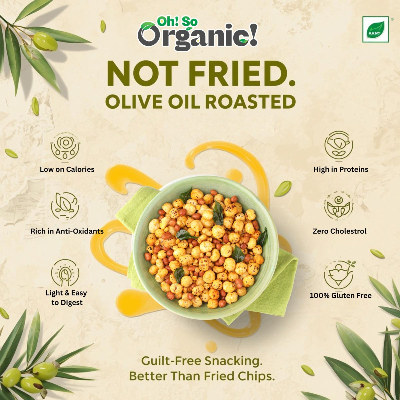 OhSo Organic Roasted Makhana Combo Pack – Barbecue, Cheese & Herbs & Peri Peri | Healthy Fox Nuts Snack | Crunchy & Flavorful | 87g Each (Pack of 3)